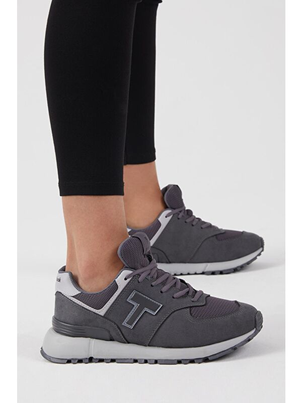 Unisex Füme Kaymaz Eva Taban Bağcıklı Sneaker - Görsel 5