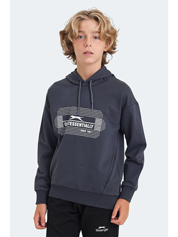 SLAZENGER LAYO Unisex Çocuk Kapüşonlu Koyu Gri Sweatshirt