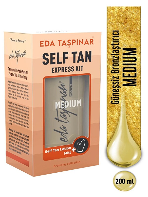 Eda Taşpınar Medium Güneşsiz Bronzlaştırıcı Losyon Self Tanning Eldiven Hediyeli - 200 ml