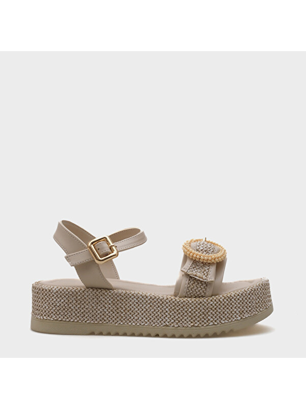 Capone Outfitters Vanda Ahşap Tek Tokalı Hasırlı Dolgu Topuklu Kadın Sandalet