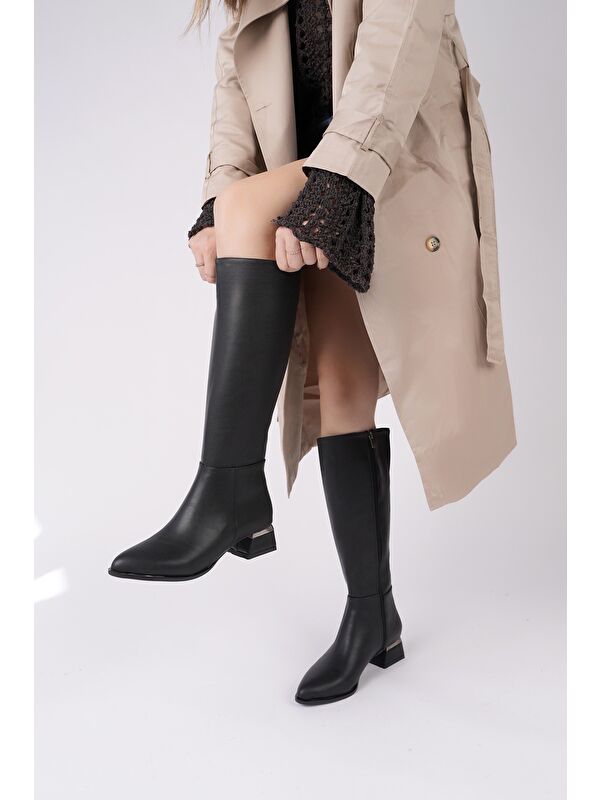 COLLİE Sivri Burun Yandan Fermuarlı Topuklu Kadın Çizme - Görsel 5