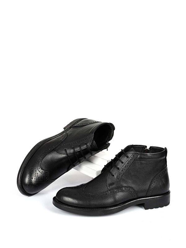 Hakiki Deri Yuvarlak Burun Kauçuk Taban Bağcıklı Fermuarlı Günlük Erkek Bot 01211 - Görsel 2