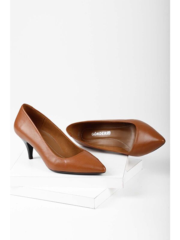 Hakiki Deri Sivri Burun İnce Orta Topuklu Stiletto Kadın Ayakkabı 24236 - Görsel 3