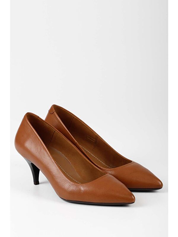 Hakiki Deri Sivri Burun İnce Orta Topuklu Stiletto Kadın Ayakkabı 24236 - Görsel 6