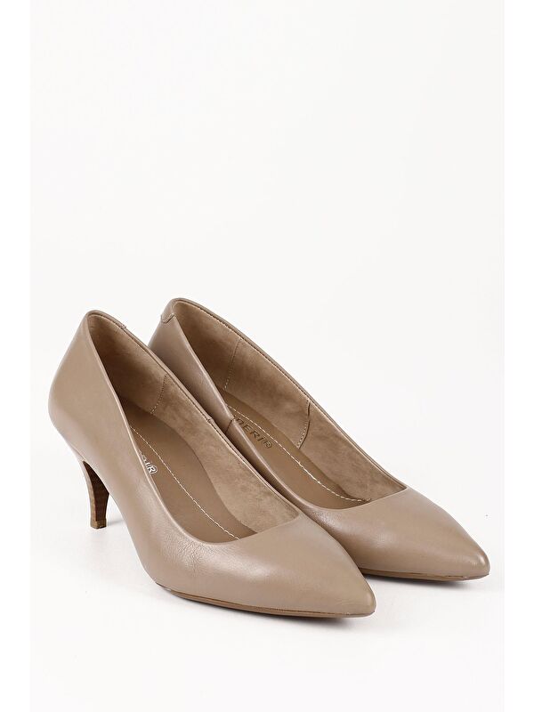 Hakiki Deri Sivri Burun İnce Orta Topuklu Stiletto Kadın Ayakkabı 24236 - Görsel 3