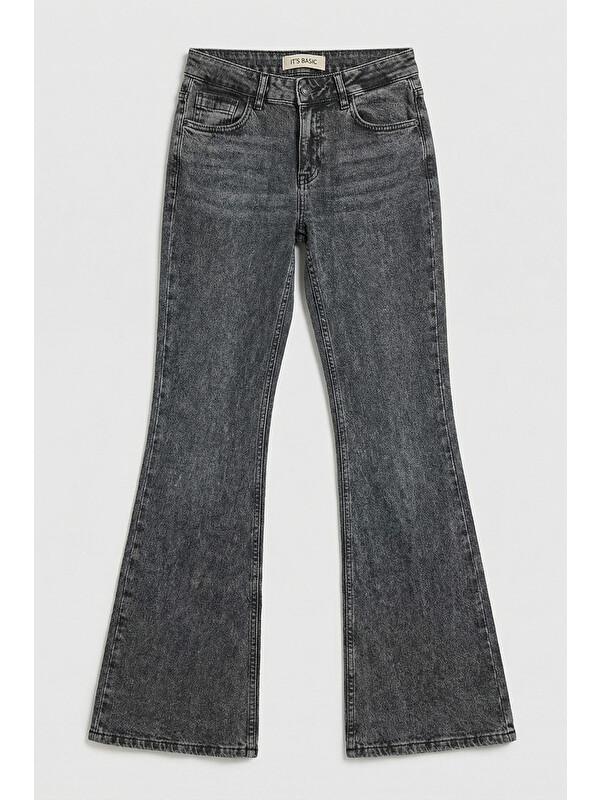 It's Basic Kadın Jean Füme 4s6-14 SLN05 Mide Rise Flare Fit Süper Esnek Kumaş İç Boy 83cm Denim Jean