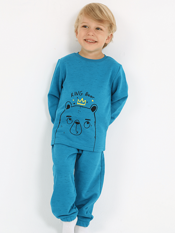 Luggi Baby Bisiklet Yaka Erkek Bebek Sweatshirt ve Eşofman Alt 2'li Takım