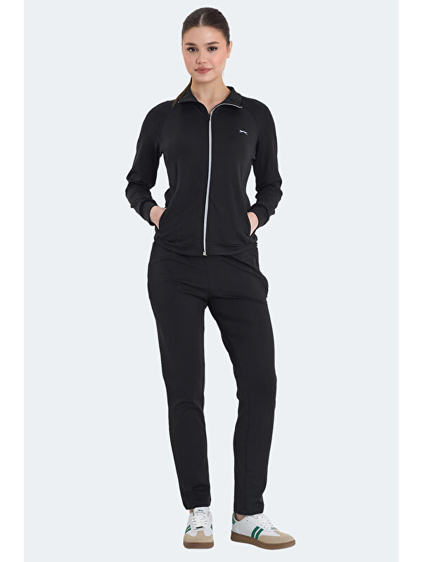SLAZENGER REFER Kadın Fermuarlı Dik Yaka Cepli Siyah Eşofman Takımı
