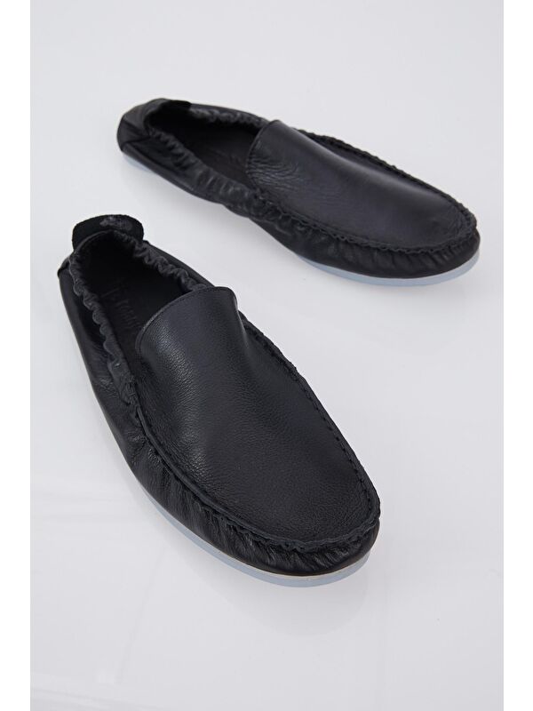 Erkek Siyah Arkası Lastikli Rahat Kalıp Hakiki Deri Loafer - Görsel 4