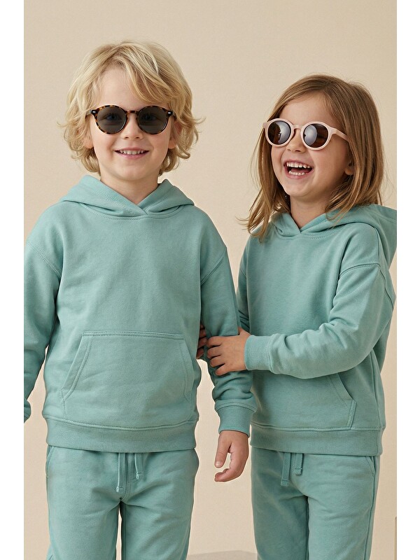 ZUZUNGA Basic Kapüşonlu Şardonlu Kanguru Cep Detaylı Çocuk Sweatshirt 3-12 Yaş
