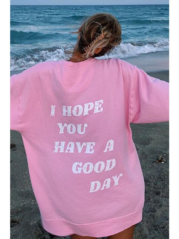 Madmext Pembe Sırt Baskılı Sweatshirt Mg1219