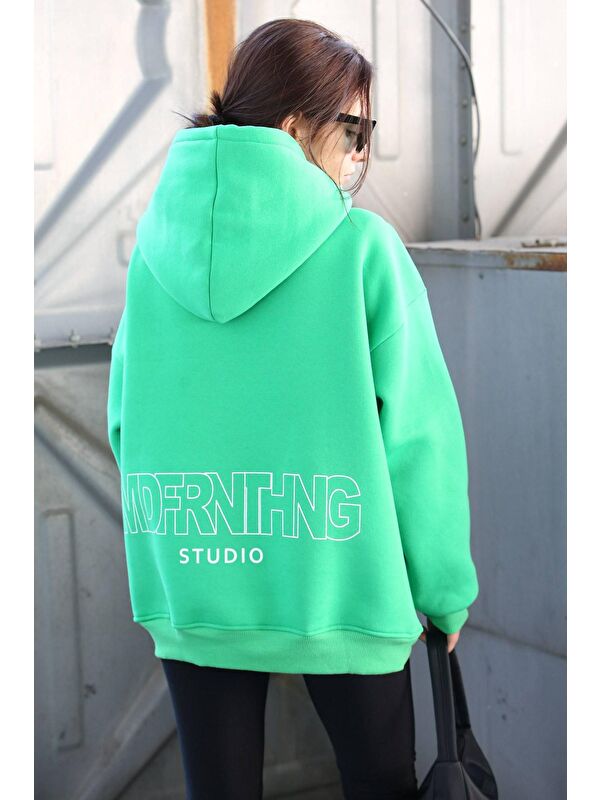 Madmext Yeşil Baskılı Oversize Sweatshirt Mg1287