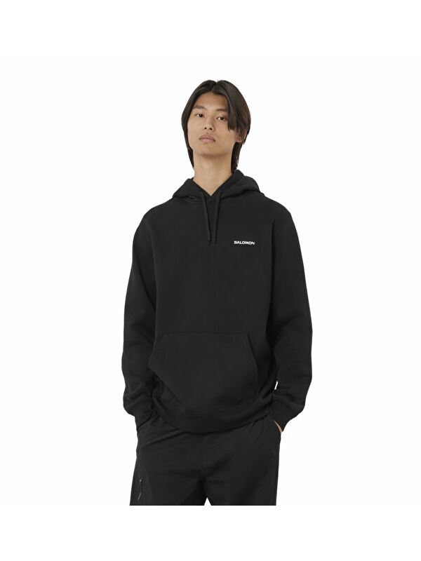 Salomon Chest Logo Erkek Siyah Kapüşonlu Sweatshirt