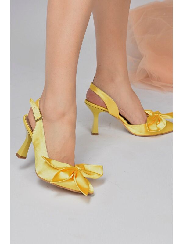 Sarı Saten Kumaş Kadın Topuklu Ayakkabı K922164804 - Görsel 3