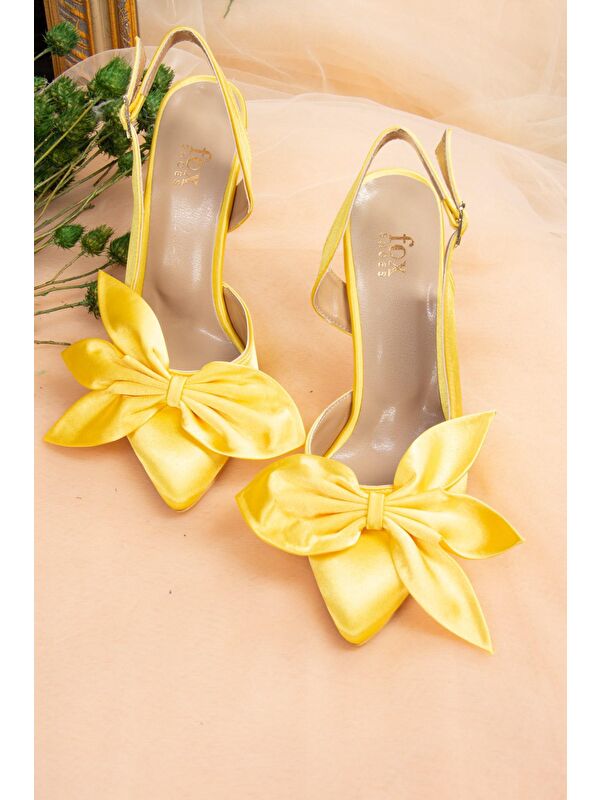 Sarı Saten Kumaş Kadın Topuklu Ayakkabı K922164804 - Görsel 6