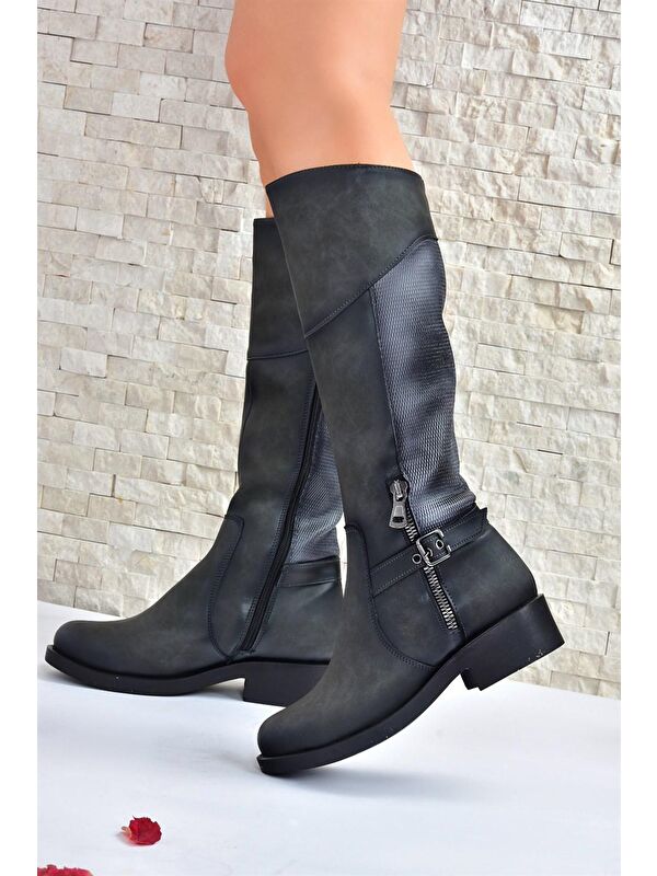 C674270109 Gri Kadın Çizme - Görsel 4