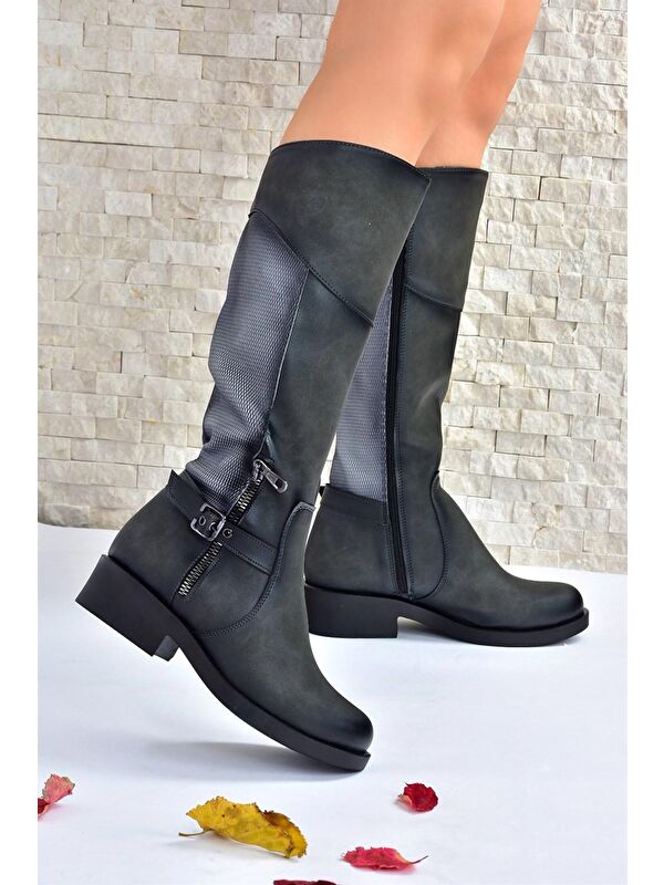 C674270109 Gri Kadın Çizme - Görsel 5