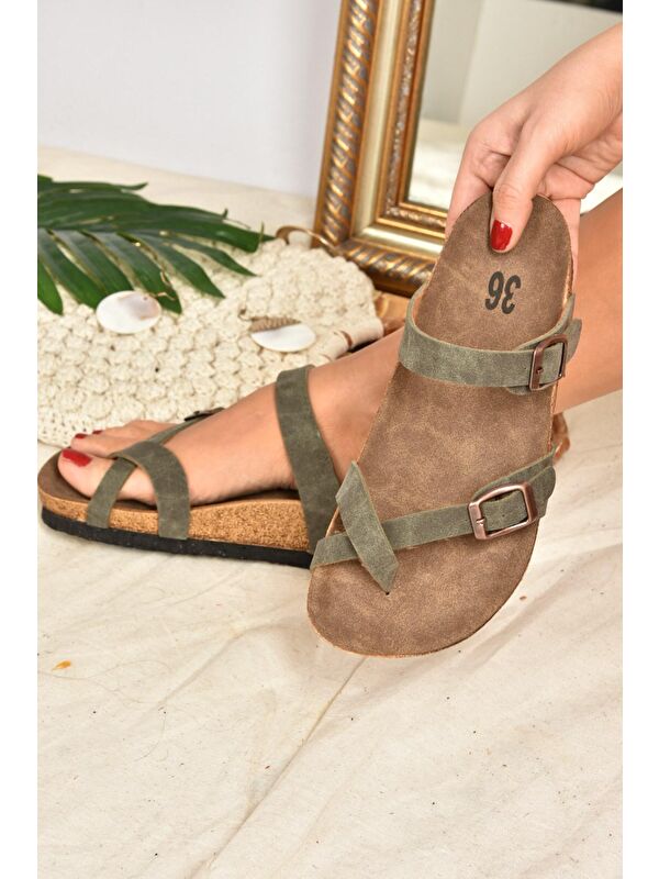 K777613402 Yeşil Kadın Terlik - Görsel 3