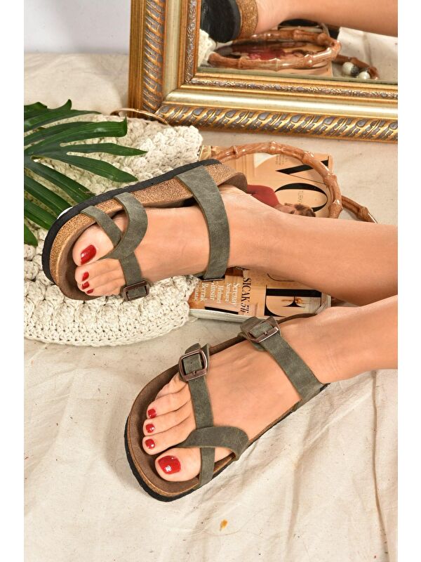 K777613402 Yeşil Kadın Terlik - Görsel 4