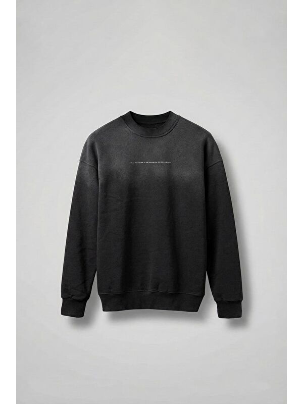 Abluka Online Erkek Minimal Yazı Detaylı Yıkamalı Sweatshirt Siyah