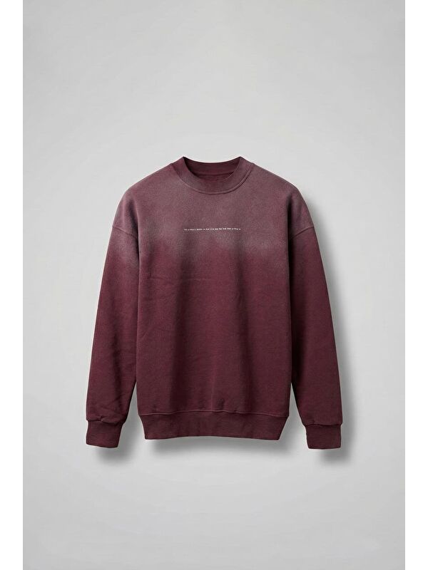 Abluka Online Erkek Minimal Yazı Detaylı Yıkamalı Sweatshirt Bordo