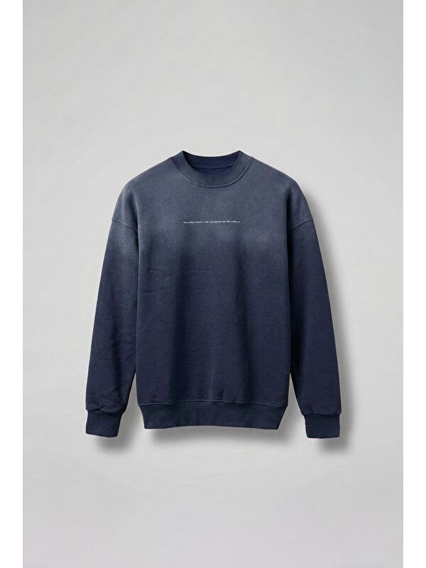 Abluka Online Erkek Minimal Yazı Detaylı Yıkamalı Sweatshirt Lacivert