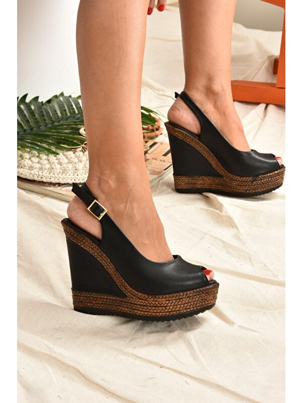 9674070803 Siyah Dolgu Taban Kadın Ayakkabı - Görsel 4