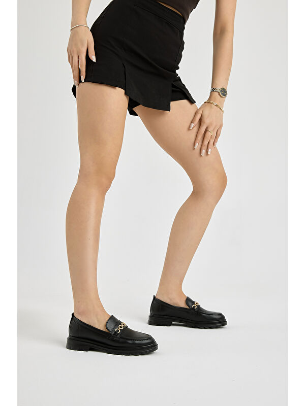 Tonny Black Siyah Tonny Black Kalin Poli Kadın Taban Zincir Aksesuarlı Günlük Loafer