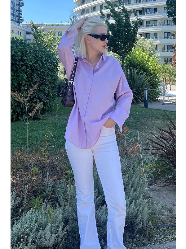 Madmext Lila Oversize Gömlek Mg1369