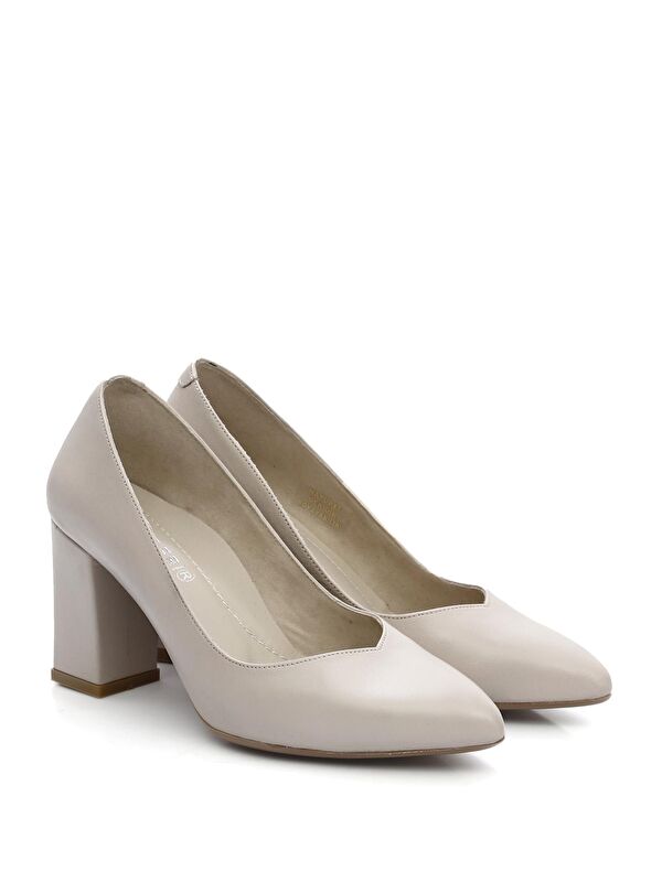 Hakiki Deri Sivri Burun Yüksek Kalın Topuklu Kadın Ayakkabı 24171 - Görsel 3