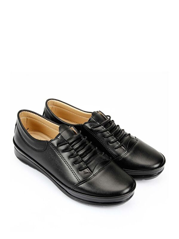 Yuvarlak Burun Kauçuk Taban Lastik Bağcıklı Kadın Günlük Ayakkabı 42129 - Görsel 3