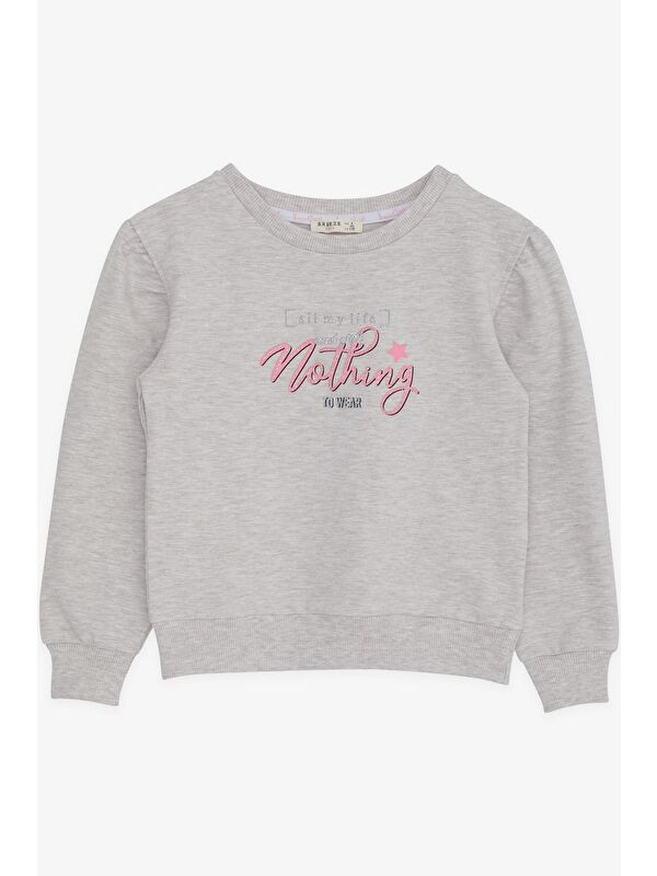 Breeze Kız Çocuk Sweatshirt Simli Yazı Baskılı Bej Melanj (8-14 Yaş)