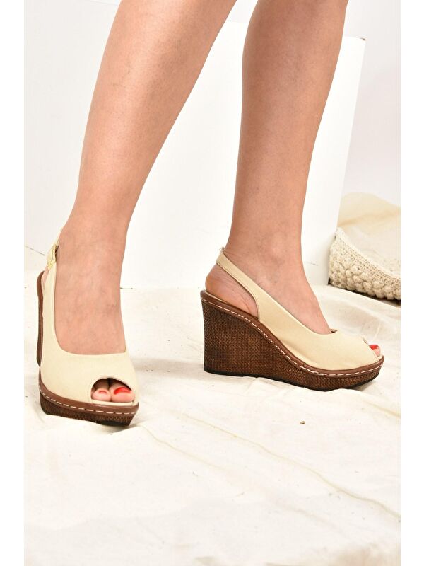 K674040705 Bej Dolgu Taban Kadın Ayakkabı - Görsel 4