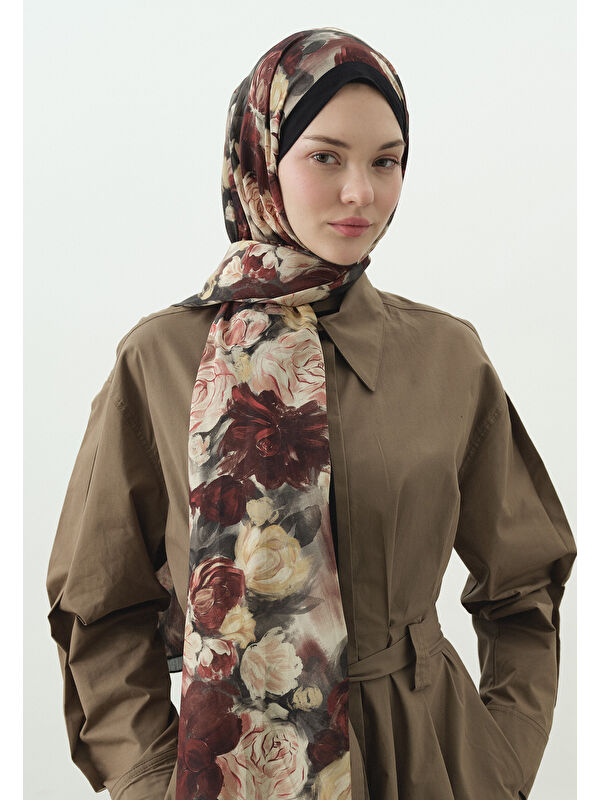 Fresh Scarfs Siyah Rose Breeze Desenli Pamuk Viskon Şal