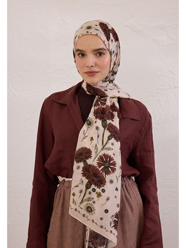 Fresh Scarfs Bloomıng Dahlıa Desen Rami Şal Soft Pembe
