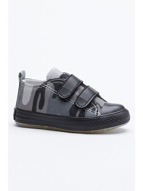 TONNY BLACK Çocuk Unisex Siyah Yeşil Spor Ayakkabı Işıklı Cırtlı Tb997
