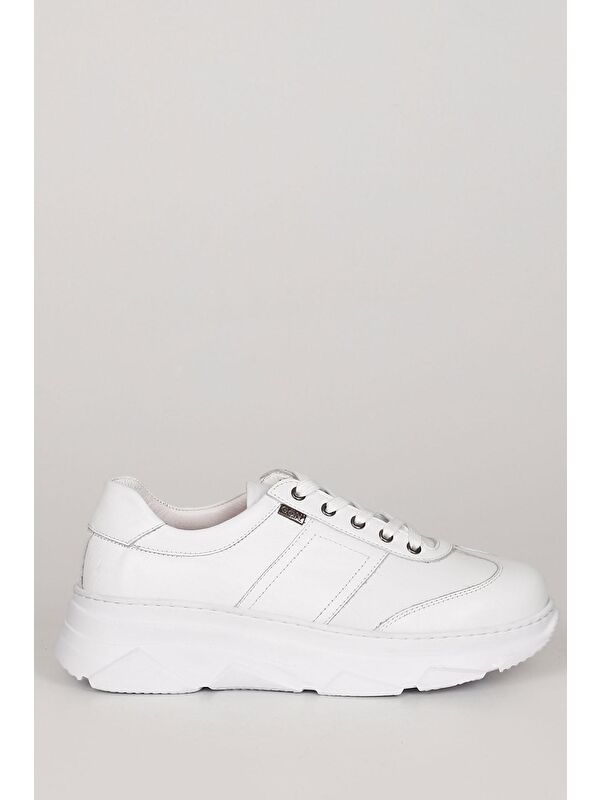 Hakiki Deri Yuvarlak Burun Dolgu Taban Bağcıklı Kadın Sneaker 24186 - Görsel 5