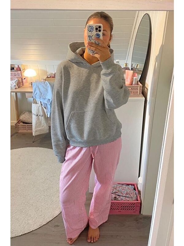 Madmext Grimelanj Kapüşonlu Şardonlu Oversize Cepli Sweatshirt Mg2206