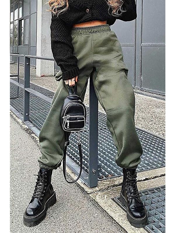 Madmext Haki Paça Lastikli Oversize Kadın Eşofman Mg324