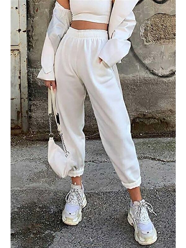 Madmext Beyaz Paça Lastikli Oversize Kadın Eşofman Mg324