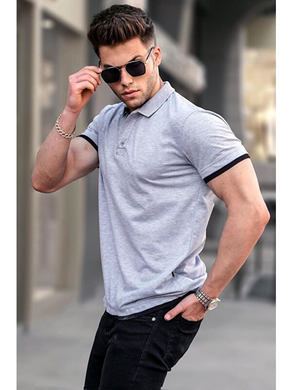 Madmext Gri Basic Polo Yaka Tişört 5885