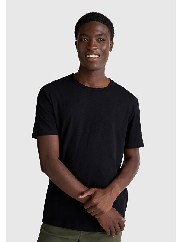 United Colors Of Benetton Erkek Siyah Bisiklet Yaka Slub Tişört