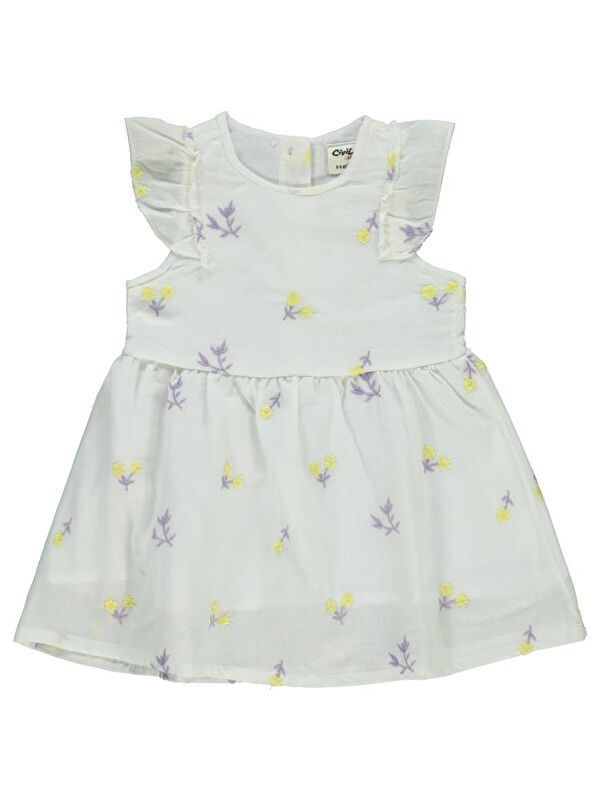 Civil Baby Çiçek Nakışlı 6-18 Ay Elbise - Ekru6-9 Ay
