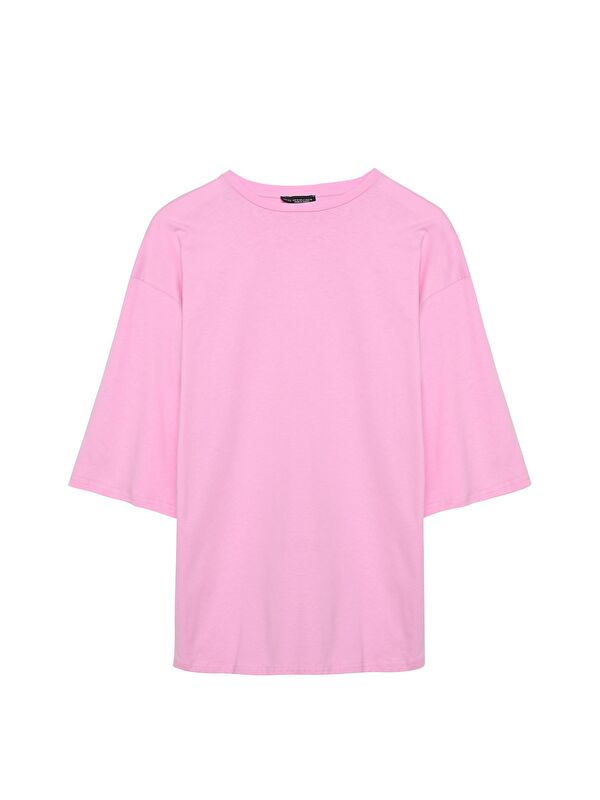 QUZU Truvakar Kol Basic Oversize Tişört Pembe