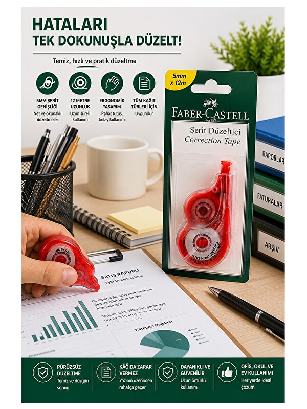 artmaster Şerit Daksil Beyaz 5mmx12 Metre 1 Adet Faber Castell Şerit Düzeltici Şerit Silici Yazı Silici Büro