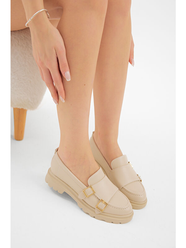 Tonny Black Siyah Tonny Black Kalin Poli Kadın Taban Çift Tokalı Günlük Loafer