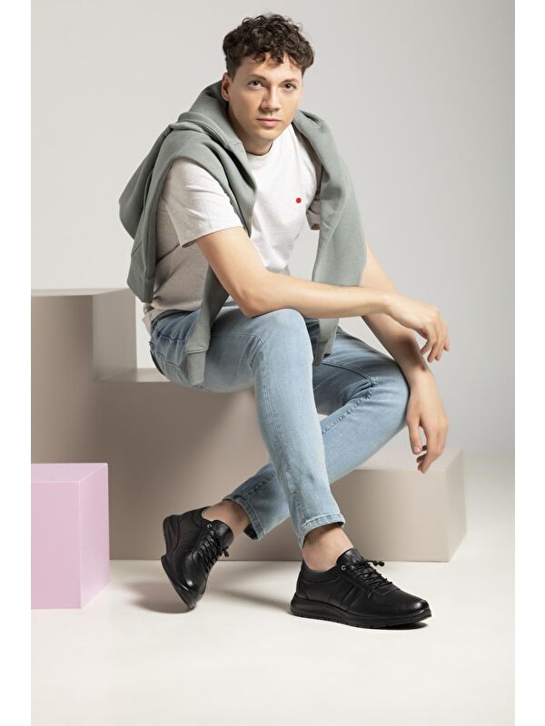 Erkek Hakiki Deri Sneaker 1311013 S08 Siyah - Görsel 3