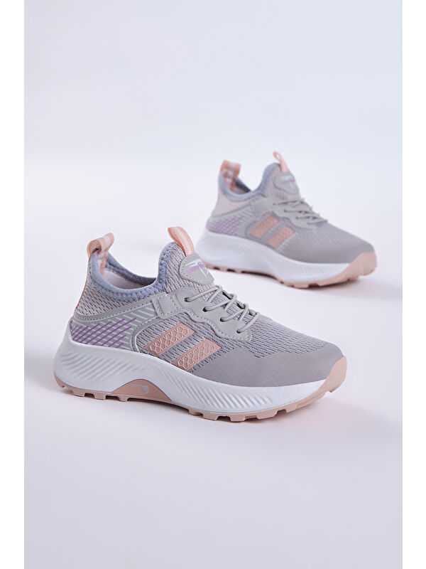 TONNY BLACK Çocuk Unisex Buz Pudra Rahat Kalıp Nefes Alabilen Kumaş Bağcıklı Sneaker
