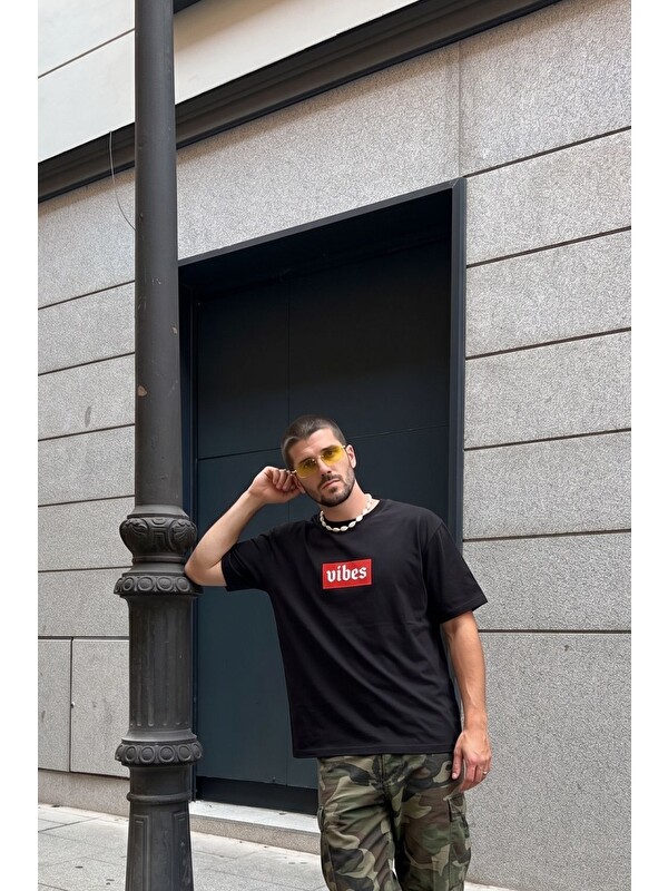 gothamVibes Erkek Relaxed 001 Oversize Siyah Tişört