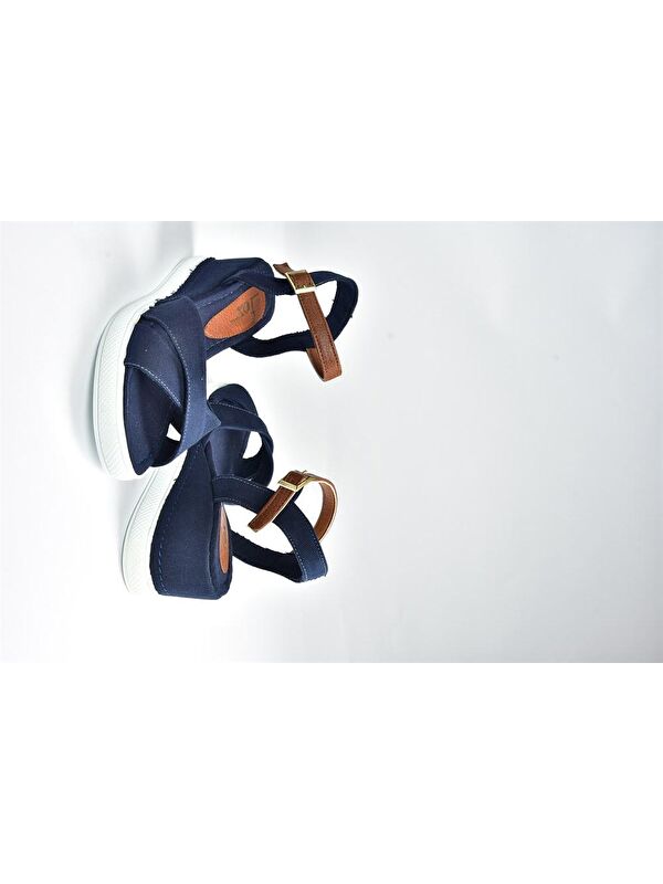 K674305005 Lacivert Dolgu Taban Kadın Topuklu Sandalet - Görsel 5